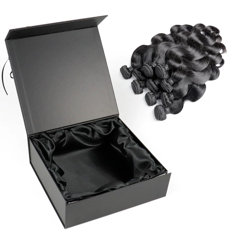 Crown Win Factory Custom Design Premium Paper Wig Bundle Hair Extension Foldable Magnetic Packaging Box with Satin Lining