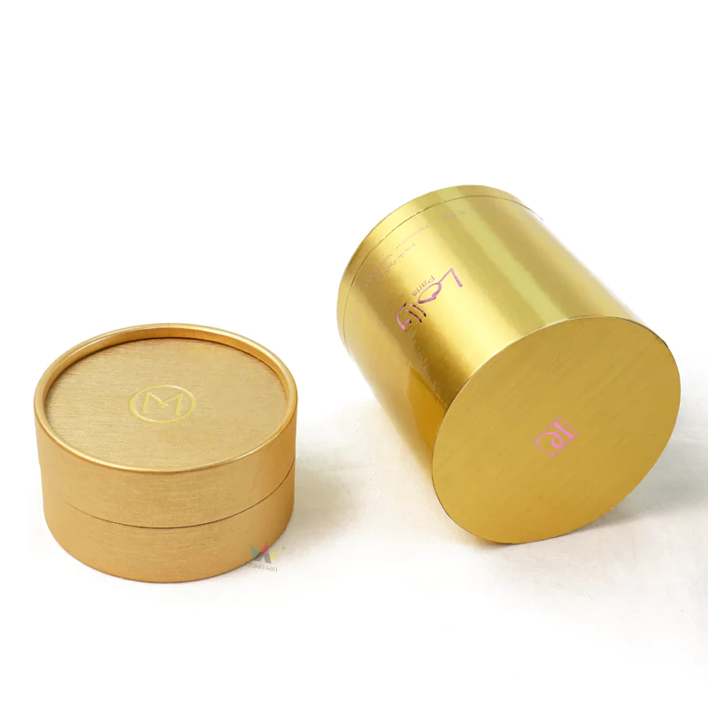 Customized gold cardboard round packaging box with hot stamping logo | Packaging Manufacturer