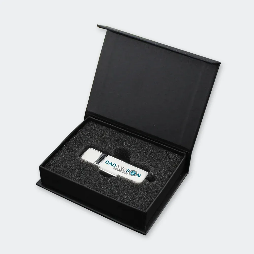 Magnetic Closure Black USB Flash Drive Packaging Box Wholesale Custom USB Flash Box