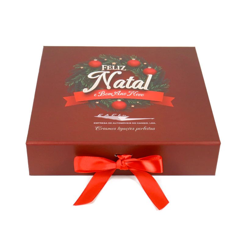 Custom Logo Christmas Gift Red Magnetic Collapsible Boxes With Ribbon
