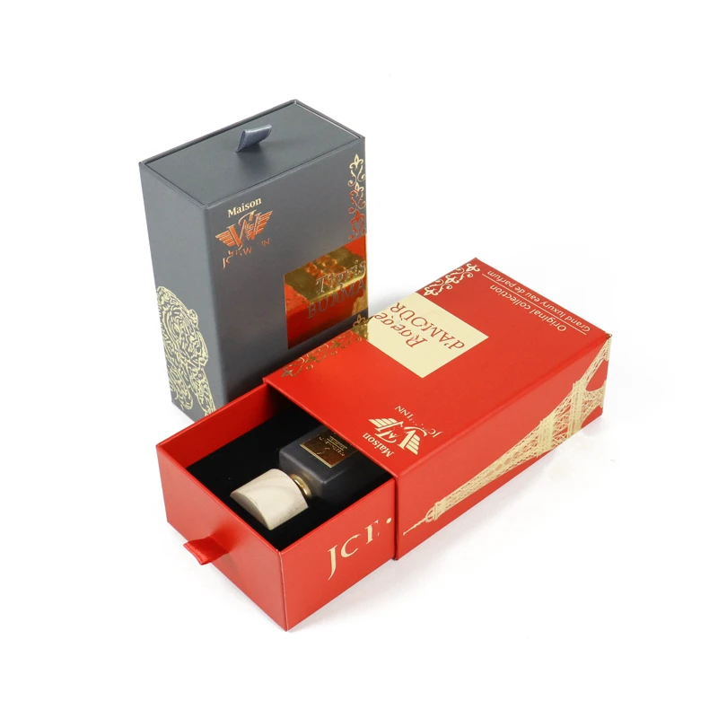 High Quality Cardboard Packaging Custom Perfume Bottle Drawer Box With Ribbon