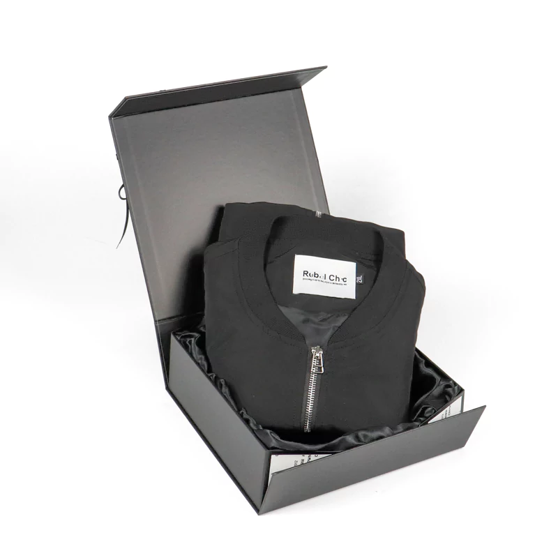 Factory Customized Hot Black Logo Foldable Clothes Gift Packaging Box with Satin Insert Crown Win