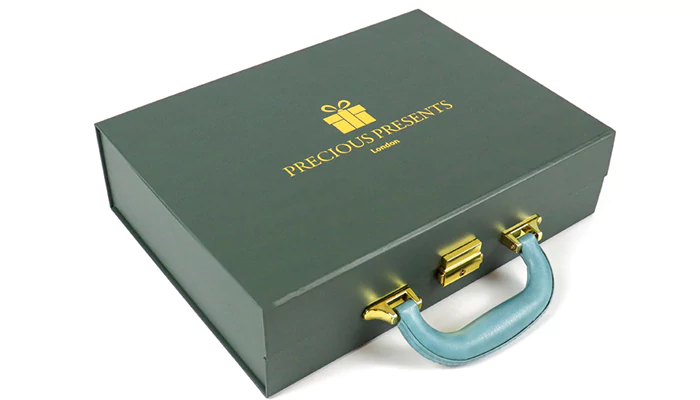 Custom packaging box with leather handle