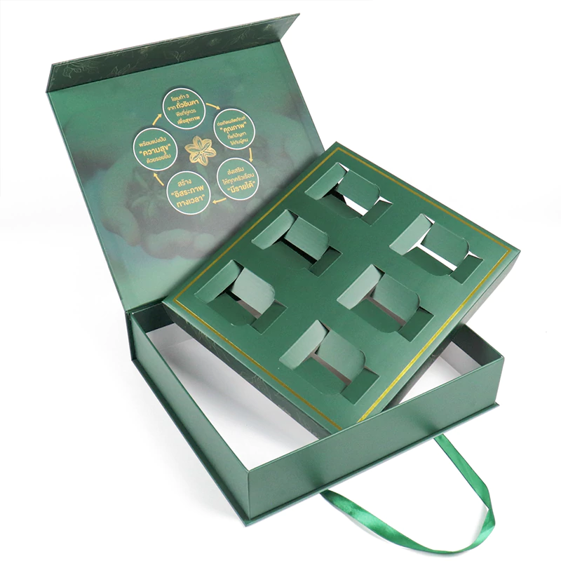 custom magnet packaging box with ribbon handle