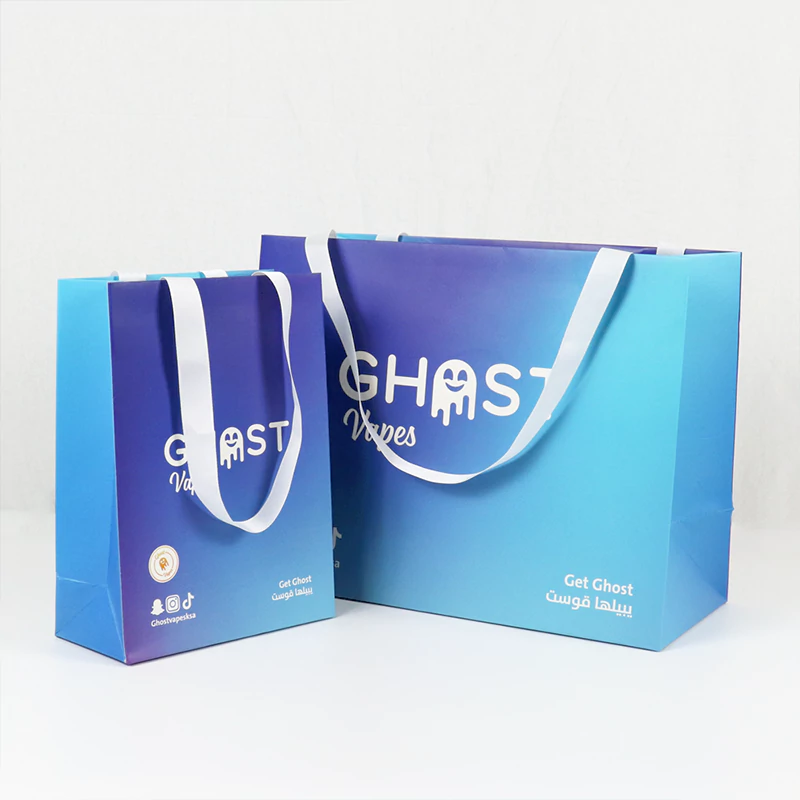 Recycled custom printed coloured paper gift bags with handles supplier