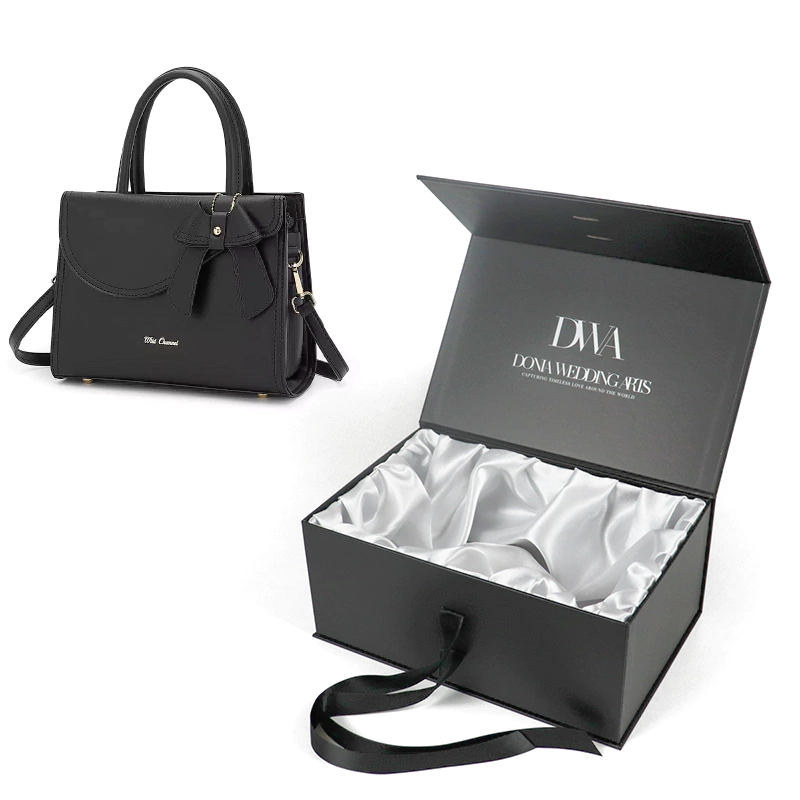 Custom logo printing recycled cardboard magnetic handbag packaging boxes manufacturer