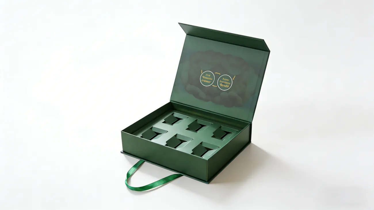 FSC certified custom magnetic gift box with ribbon handle - Crown Win