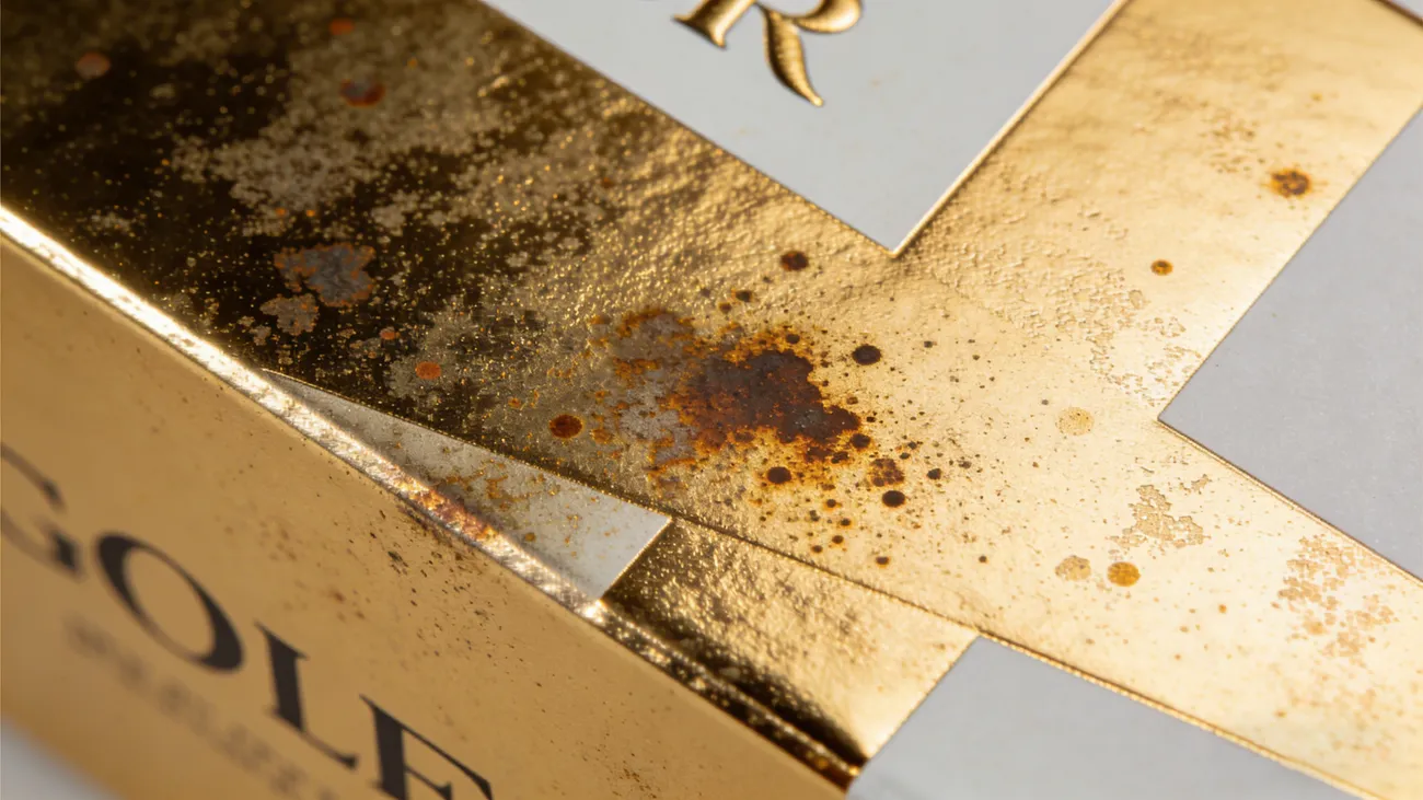 Typical case of hot stamping oxidation after printing + hot stamping + laminating process