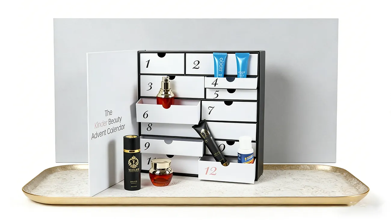 Customizable 12 day surprise calendar gift box with satin lining, suitable for delicate cosmetics