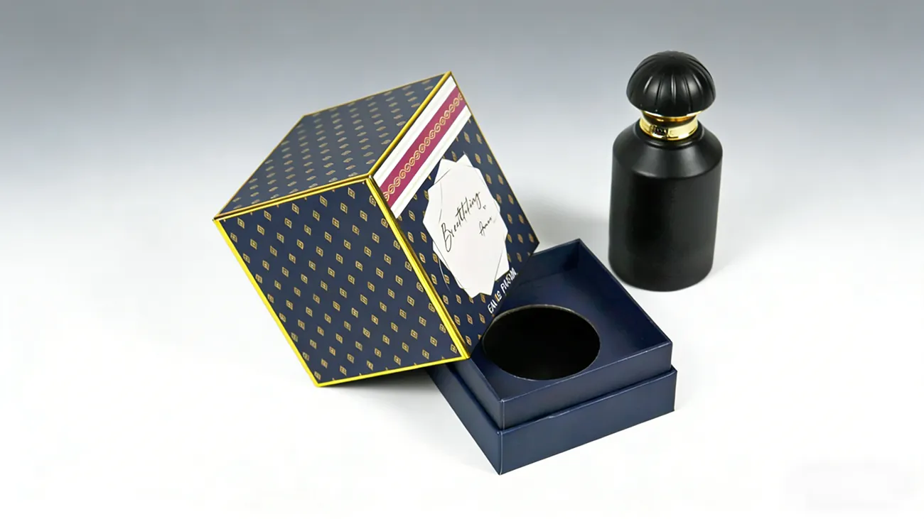 Luxury gold hot stamping perfume box for 50ml bottles