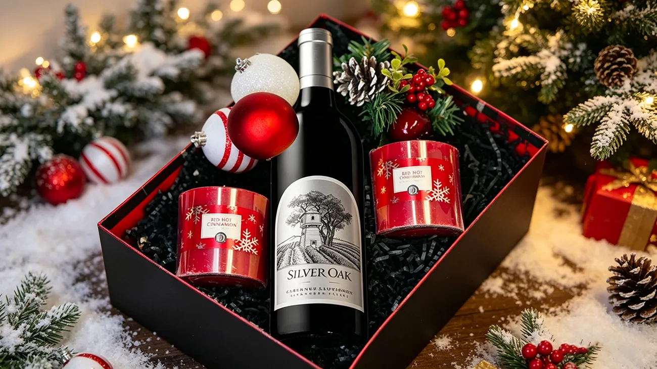 Red Rigid Wine Gift Box with Silver Embossed Lettering