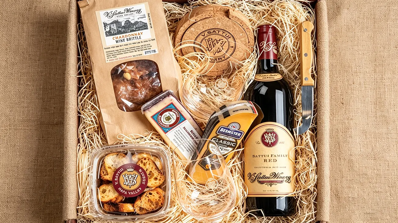 V. Sattui Kraft Wine Gift Box with Magenta Interior Contrast