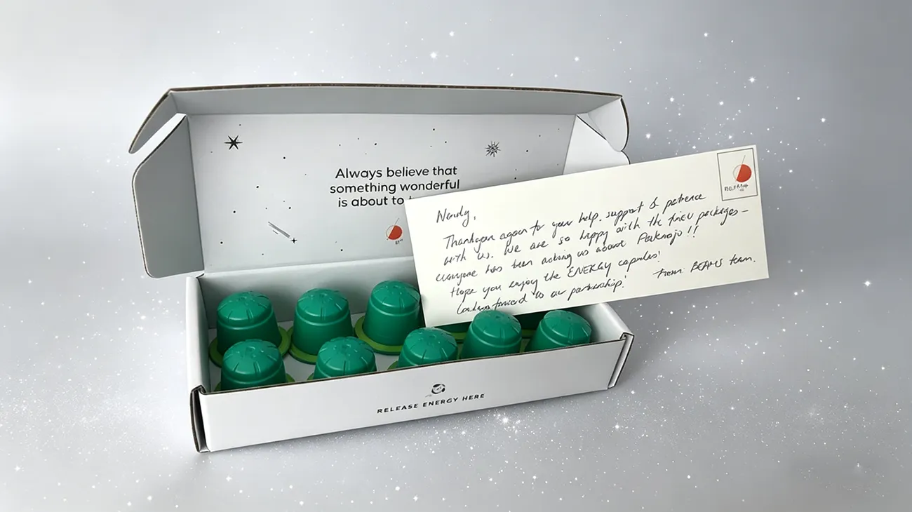 Personalized thank-you card on custom branded paper packaging