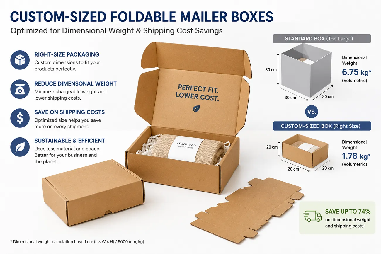 Custom size folding cartons optimized for dimensional weight and shipping cost savings