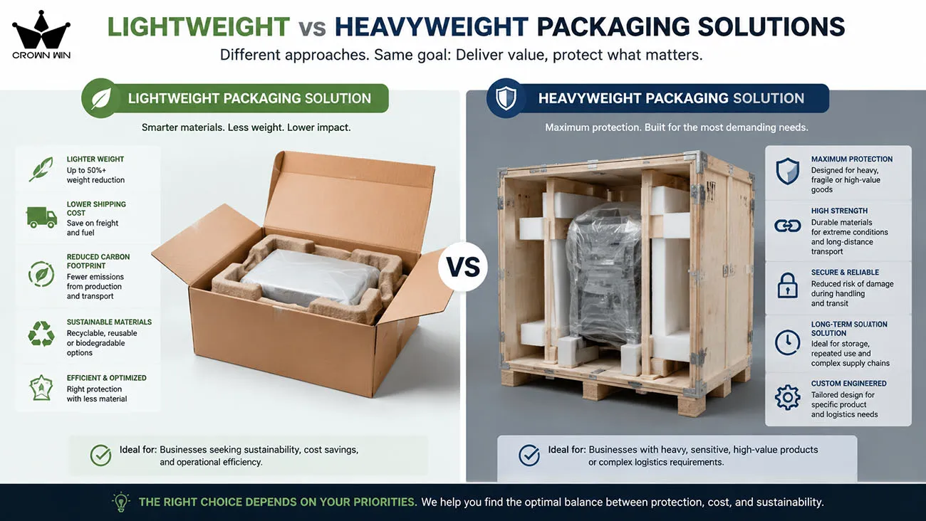 Show the differences between lightweight and heavy-duty packaging solutions