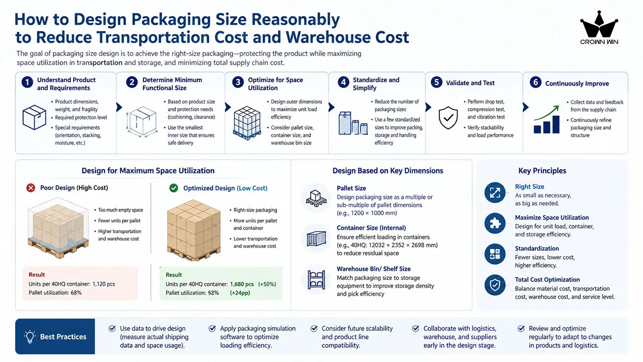 Crown Win Box structural engineers designing right-sized custom packaging to reduce 2026 transportation costs