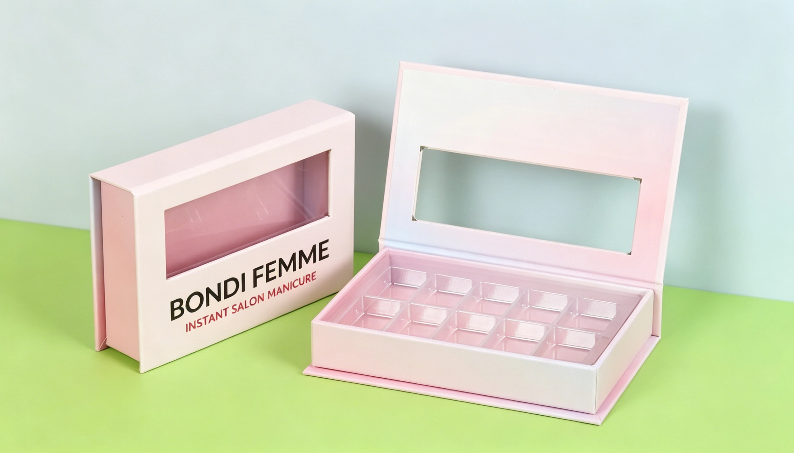 Manufacture Magnetic Cosmetic Luxury Custom Holographic Press On Nail Packaging Box 