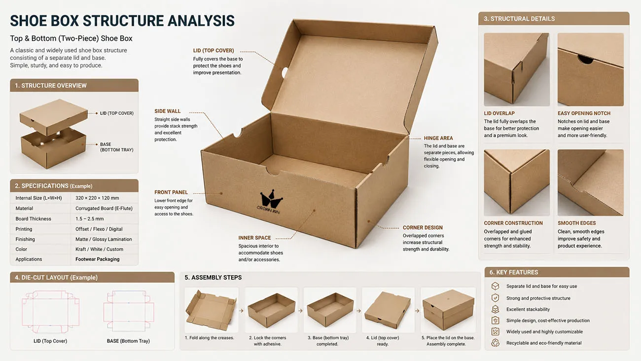 Custom shoe box packaging solutions provided by Crown Win Packaging Manufacturer