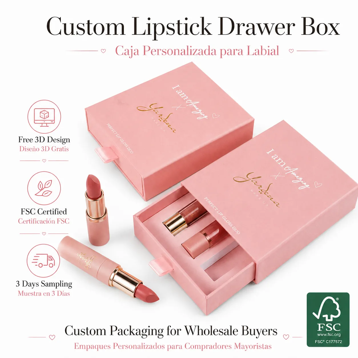 Custom Cosmetic Lipstick Lip Gloss Packaging Rigid Drawer Paper Box With Eva Insert Crown Win