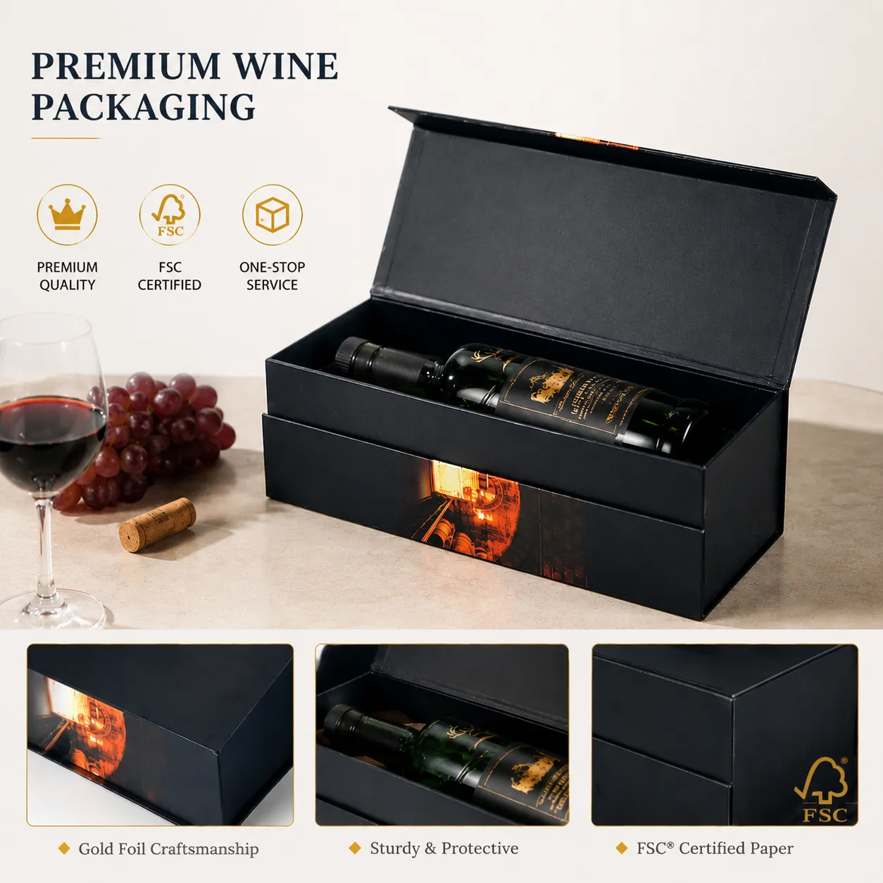  Oem factory biodegradable magnetic packaging whiskey red wine glasses paper box with satin insert