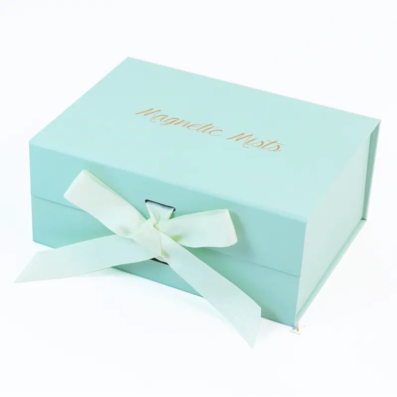folding packaging box with ribbon