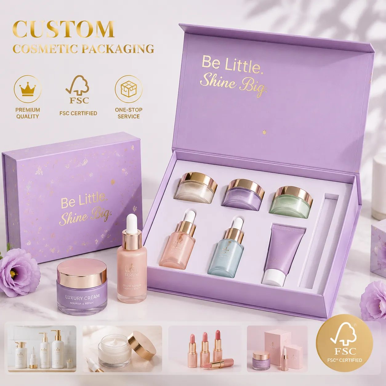  Customized Biodegradable Rigid Magnetic Carton Cosmetic Skincare Paper Box With Eva Insert