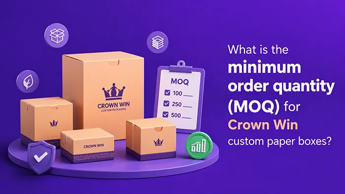 What is the minimum order quantity (MOQ) for Crown Win custom paper boxes?