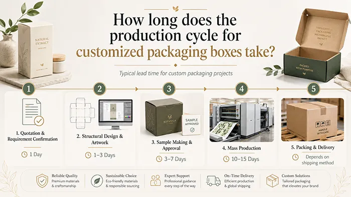 How long does the production cycle for customized packaging boxes take?