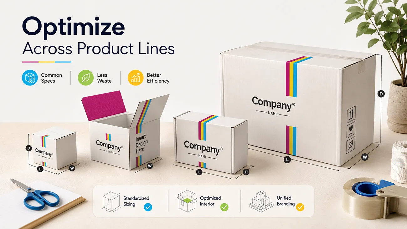 Optimized custom product line packaging showing unified branding, common specs and less waste