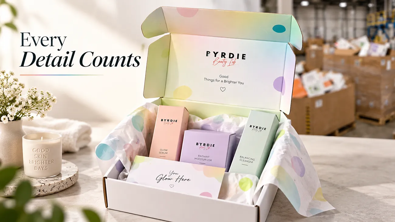 Custom printed paper packaging with precise printing, branding details and premium unboxing experience for beauty brands