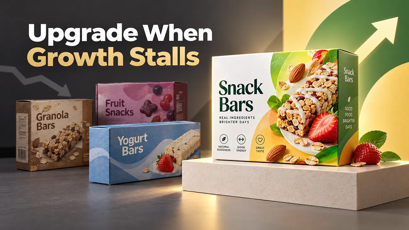 Custom printed paper packaging upgrade for stalled product growth, premium snack paper carton collection for brand refresh