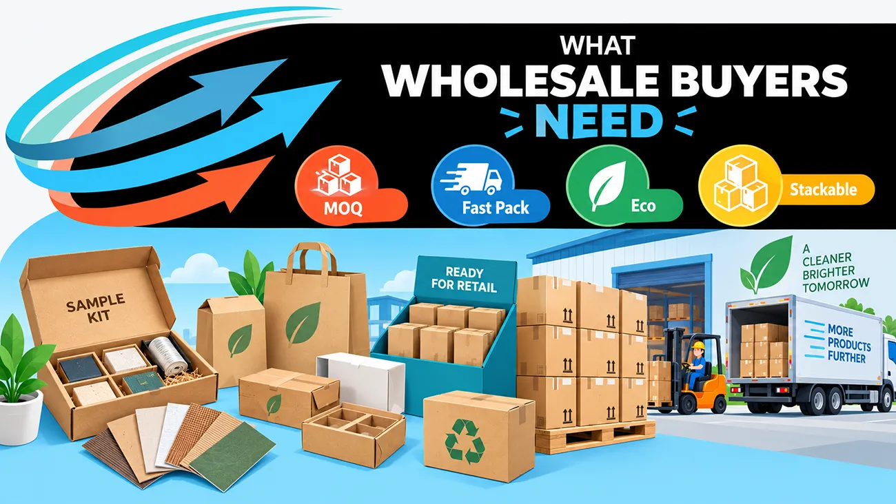 What wholesale buyers need, low MOQ, fast pack, eco-friendly and stackable custom paper packaging for B2B supply chains