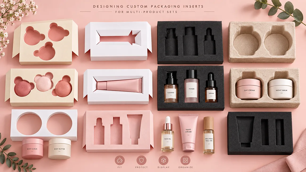 Designing custom packaging inserts for multi-product sets, paper and foam insert options for beauty product kits