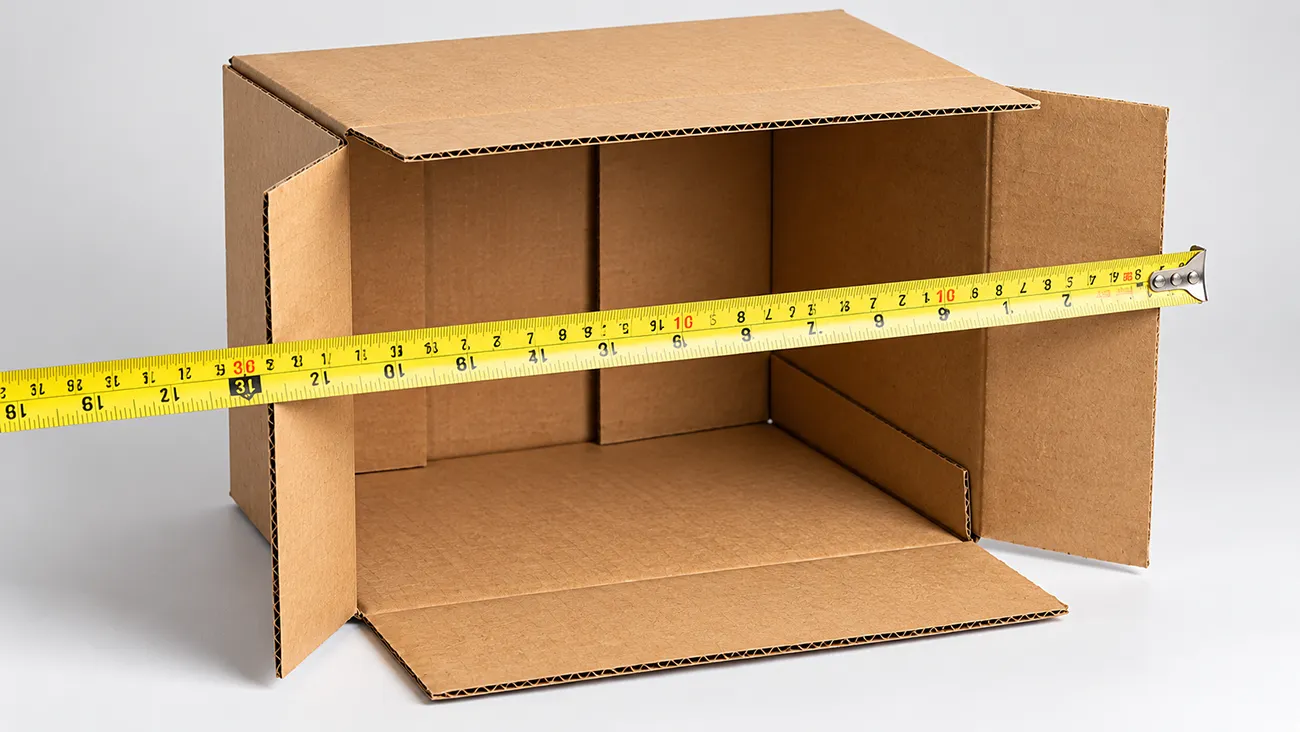 Measuring the interior width of an open corrugated box